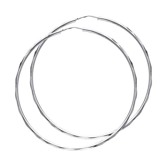 14K White Gold Diamond-Cut Faceted Hoop Earrings 1.5mm thick aprox 1 3/4" in diameter