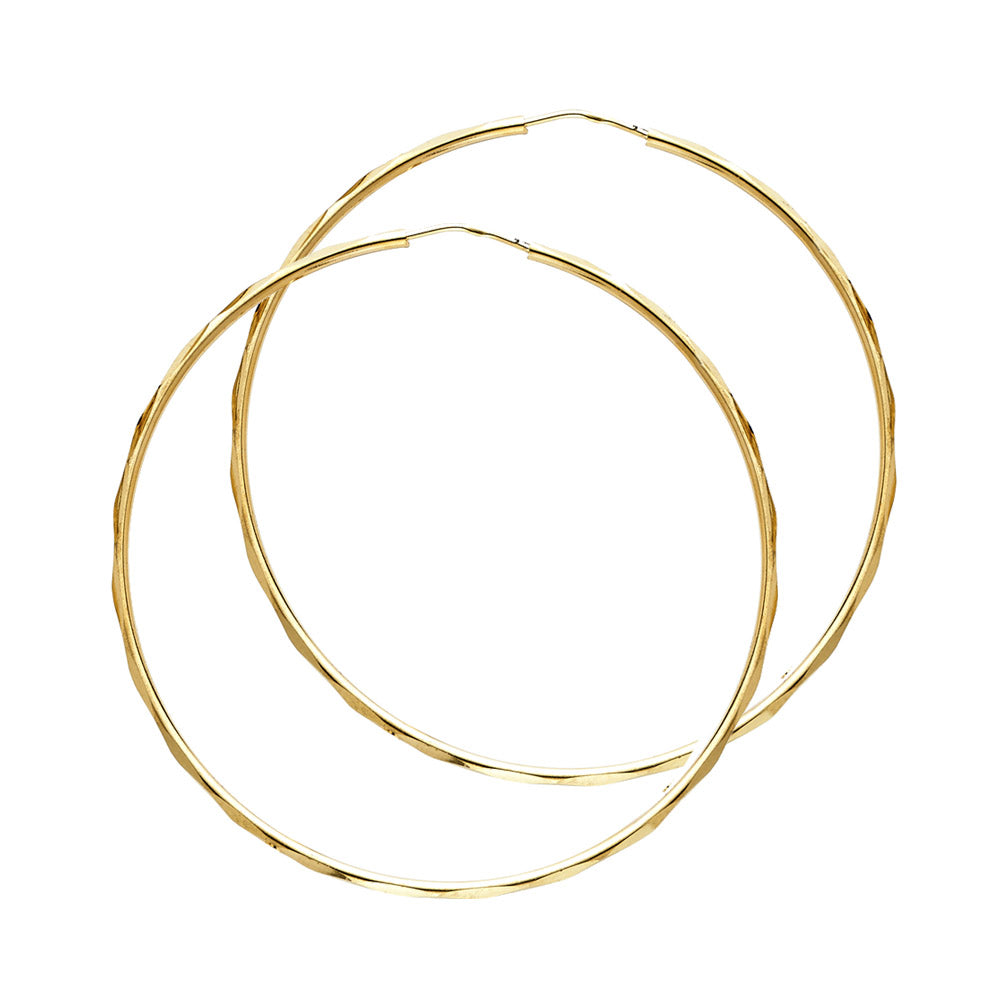 14K Yellow Gold Diamond-Cut Faceted Hoop Earrings 1.5mm thick aprox 1.5" in diameter