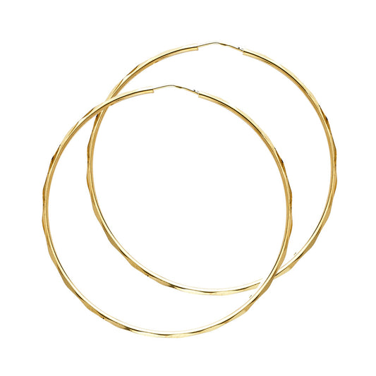 14K Yellow Gold Diamond-Cut Faceted Hoop Earrings 1.5mm thick aprox 1.5" in diameter