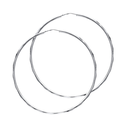 14K White Gold Diamond-Cut Faceted Hoop Earrings 1.5mm thick aprox 1.5" in diameter