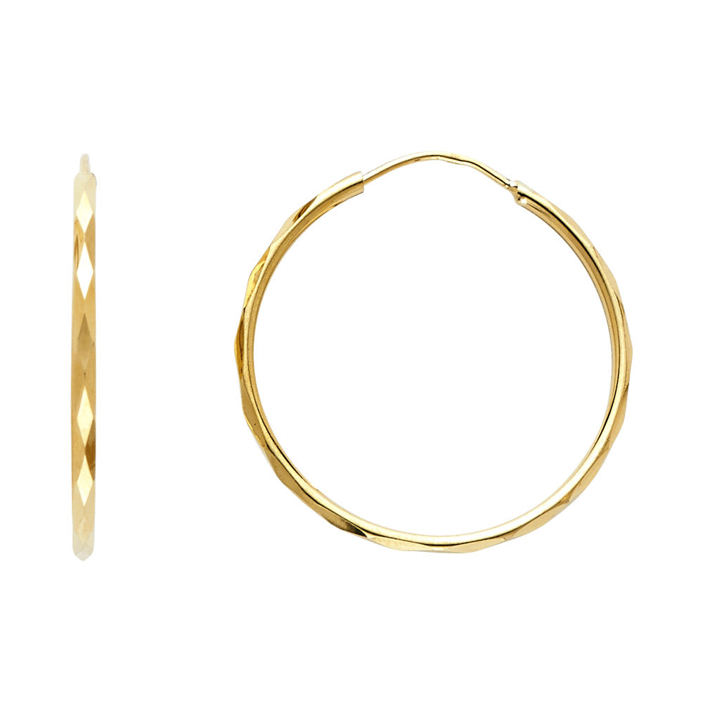14K Yellow Gold Diamond-Cut Faceted Hoop Earrings 1.5mm thick aprox 1" in diameter