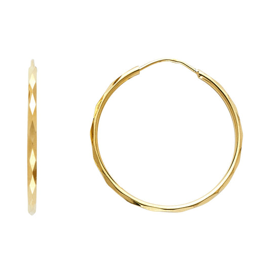 14K Yellow Gold Diamond-Cut Faceted Hoop Earrings 1.5mm thick aprox 1" in diameter