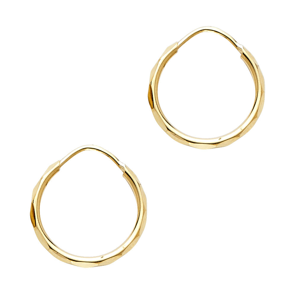 14K Yellow Gold Diamond-Cut Faceted Hoop Earrings 1.5mm thick aprox 3/4" in diameter