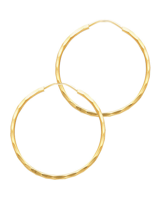 14K Yellow Gold Diamond-Cut 1.5mm Textured Round Hoop Earrings Thick Aprox 0.8