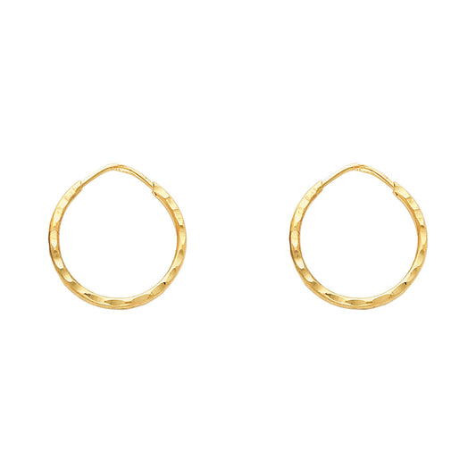 14K Yellow Gold Diamond-Cut 1.5mmTextured Round Hoop Earrings Thick Aprox 0.5" in Diameter