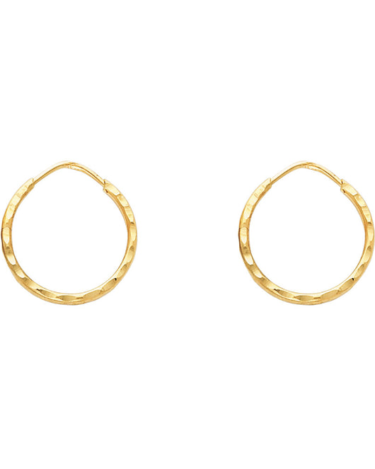 14K Yellow Gold Diamond-Cut 1.5mmTextured Round Hoop Earrings Thick Aprox 0.5