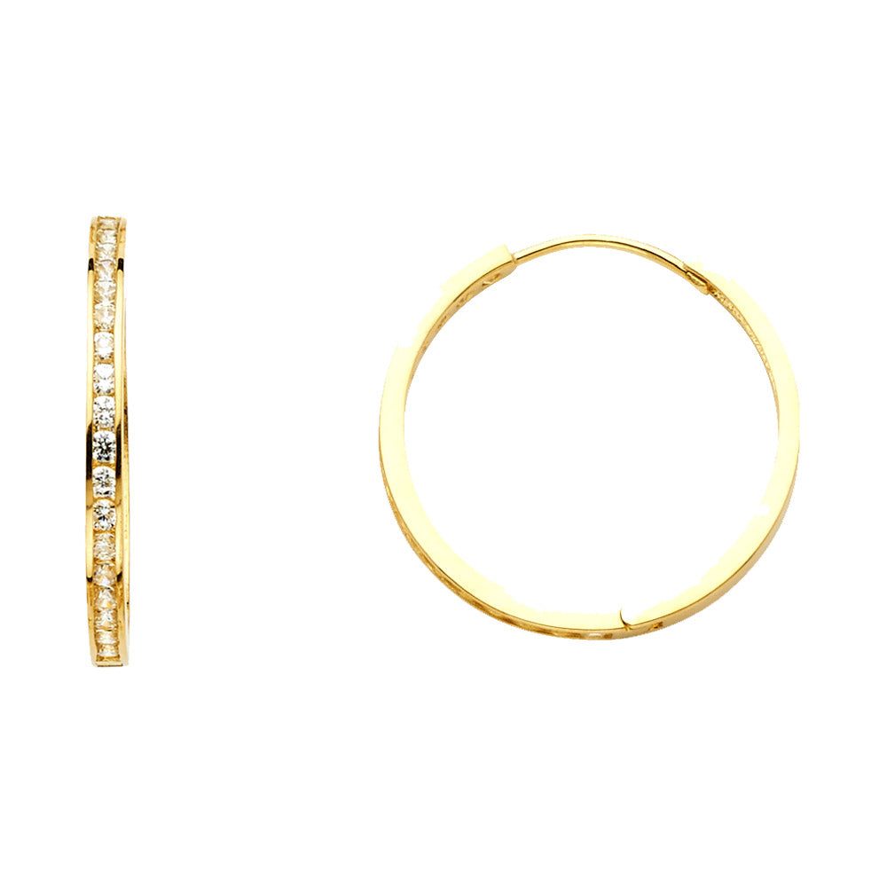 14K Yellow Gold Channel-Set CZ Hoop Earrings aprox 1" in diameter