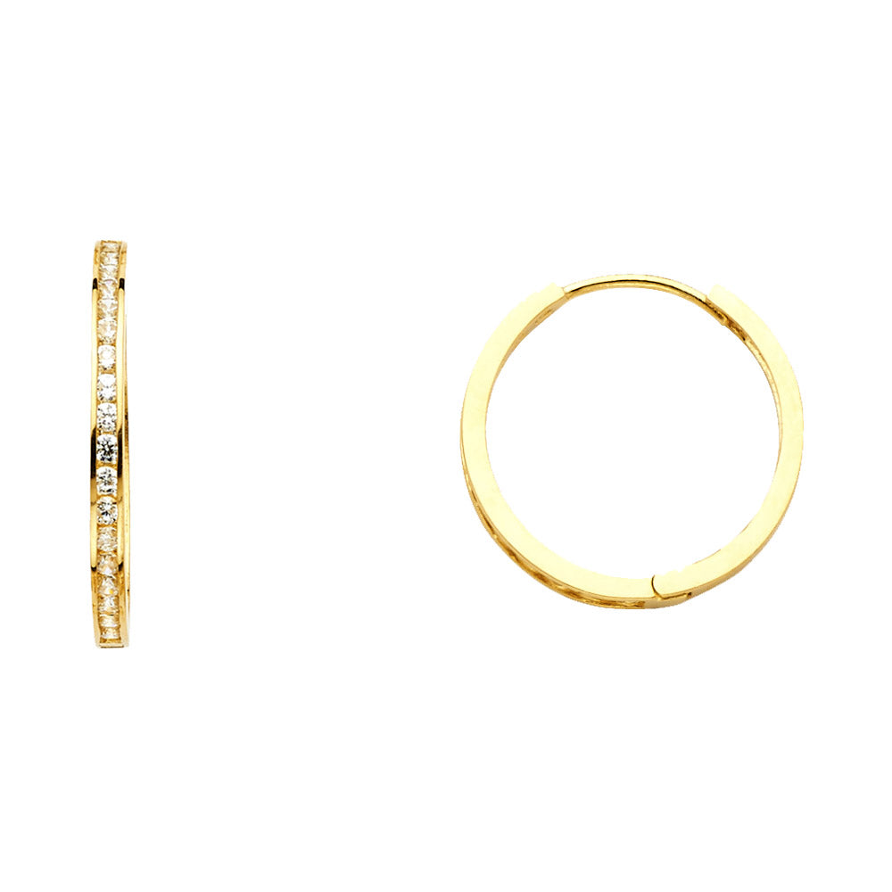 14K Yellow Gold Channel-Set CZ Hoop Earrings aprox 3/4" in diameter