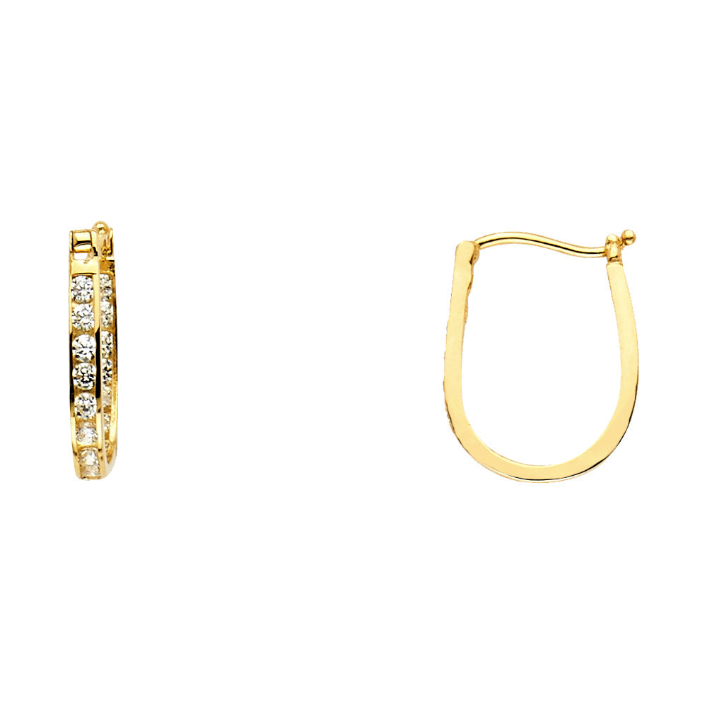 14K Yellow Gold Single-Line CZ Oval Hoop Earrings aprox 1/2" tall