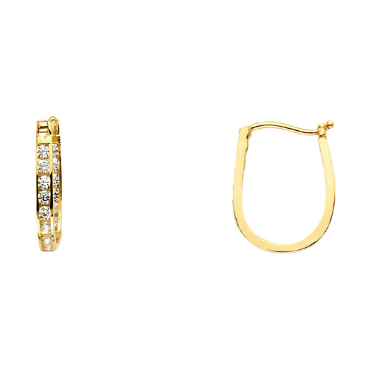14K Yellow Gold Single-Line CZ Oval Hoop Earrings aprox 1/2" tall