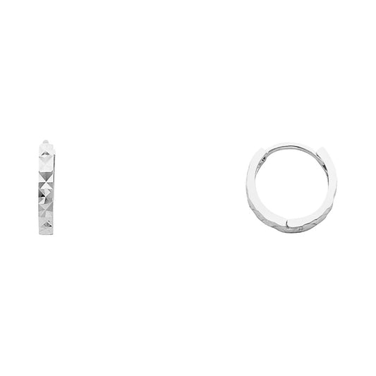 14K White Gold Narrow Diamond-Cut Hoop Earrings aqprox 1/2" in diameter