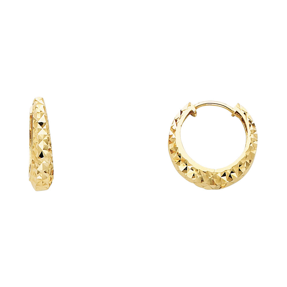 14K Yellow Gold Wide Diamond-Cut Hoop Earrings aprox 1/2" in diameter
