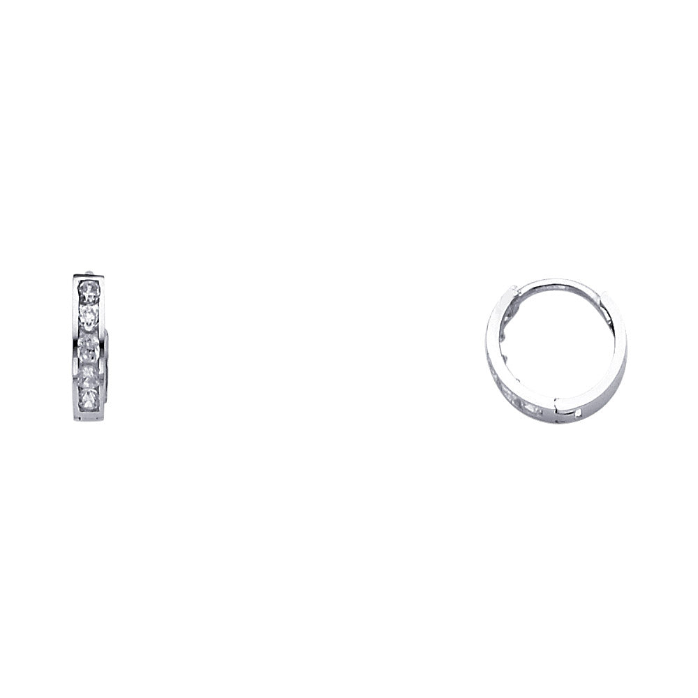 14K White Gold CZ Channel-Set Hoop Earrings aprox 1/2" in diameeter