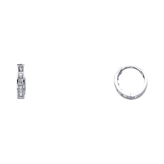 14K White Gold CZ Channel-Set Hoop Earrings aprox 1/2" in diameeter