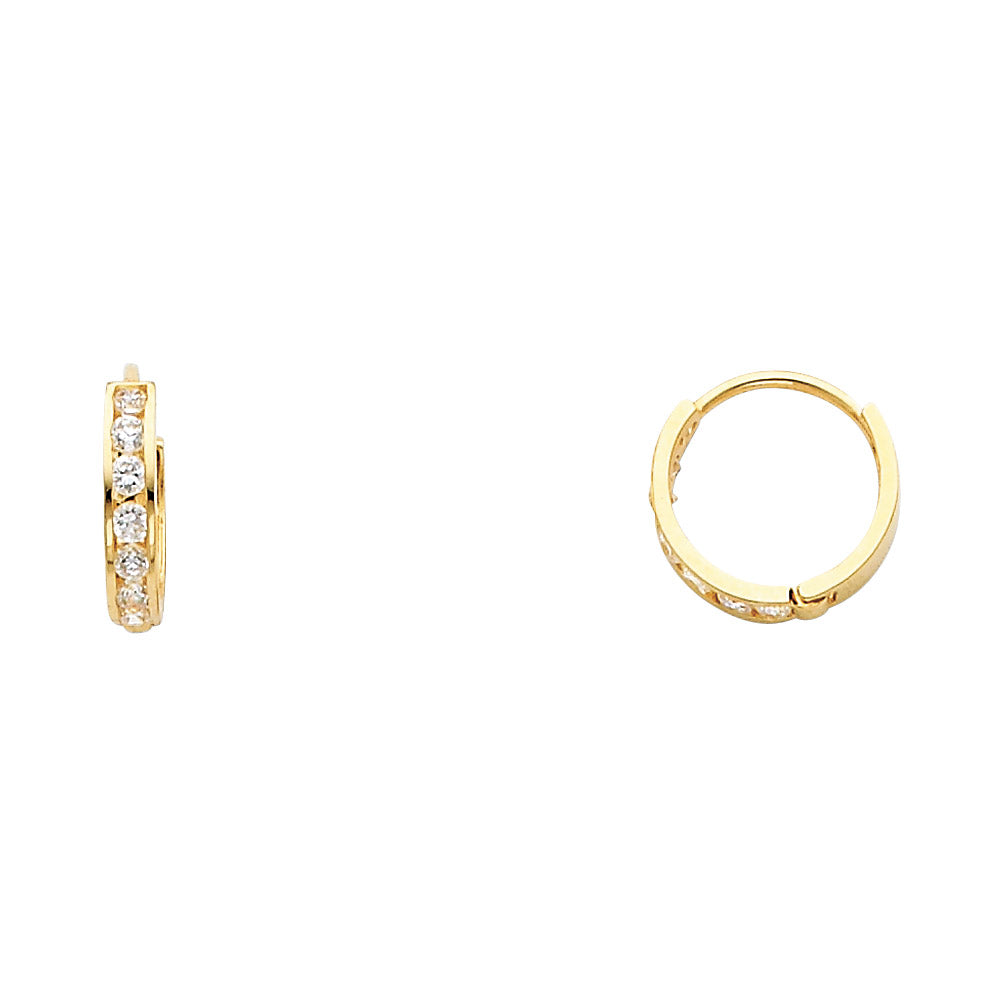 14K Yellow Gold CZ Channel-Set Hoop Earrings aprox 1/2" in diameter