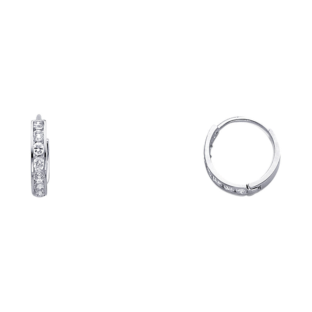 14K White Gold CZ Channel-Set Hoop Earrings aprox 1/2" in diameeter
