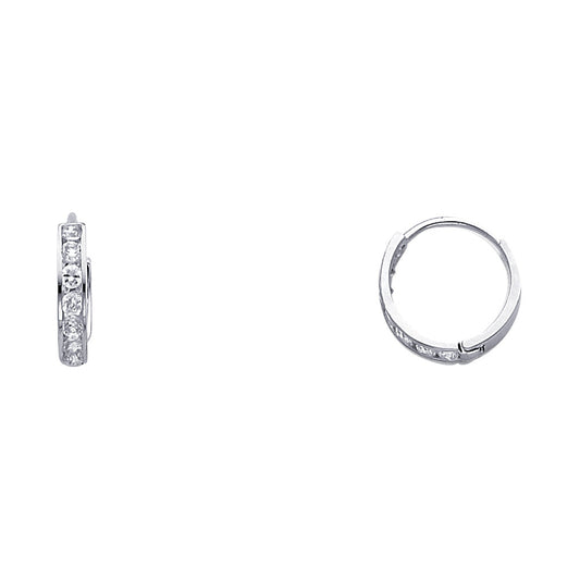 14K White Gold CZ Channel-Set Hoop Earrings aprox 1/2" in diameeter