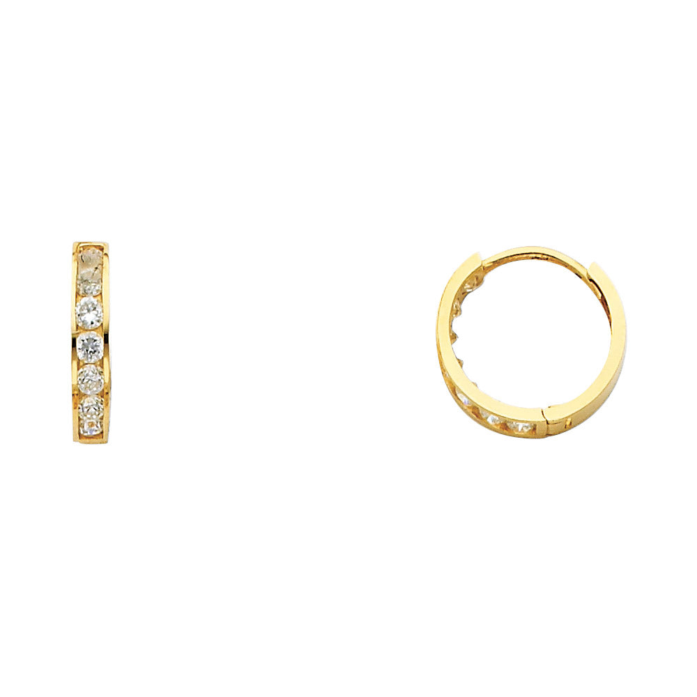 14K Yellow Gold CZ Channel-Set Hoop Earrings aprox 1/2" in diameter