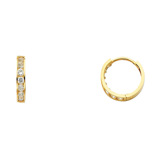 14K Yellow Gold CZ Channel-Set Hoop Earrings aprox 1/2" in diameter