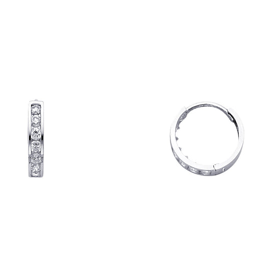14K White Gold CZ Channel-Set Hoop Earrings aprox 1/2" in diameeter