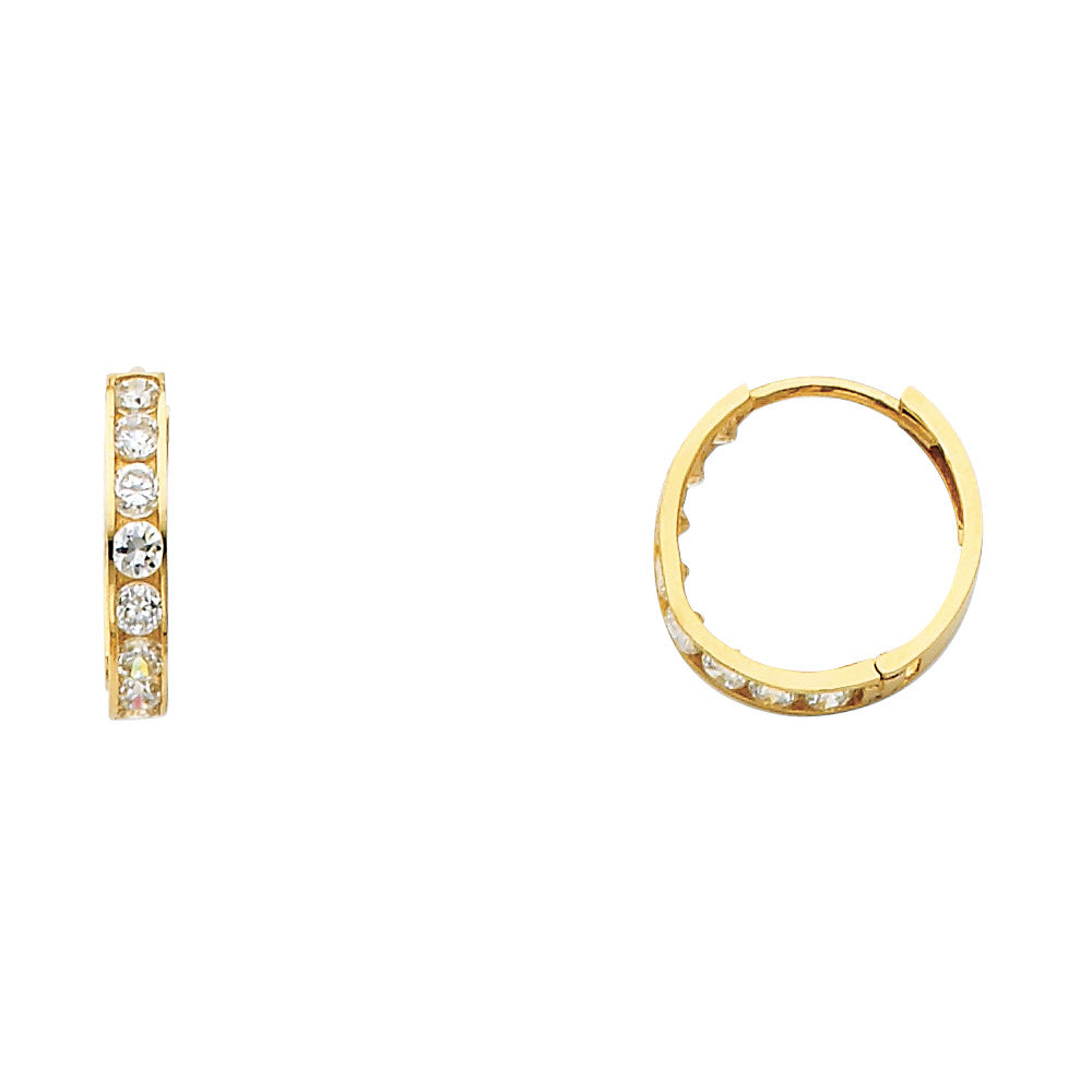 14K Yellow Gold CZ Channel-Set Hoop Earrings aprox 1/2" in diameter