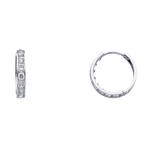 14K White Gold CZ Channel-Set Hoop Earrings aprox 1/2" in diameeter