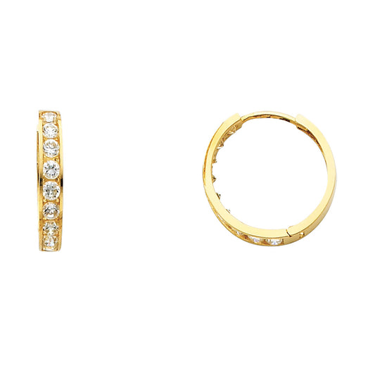 14K Yellow Gold CZ Channel-Set Hoop Earrings aprox 3/4" in diameter