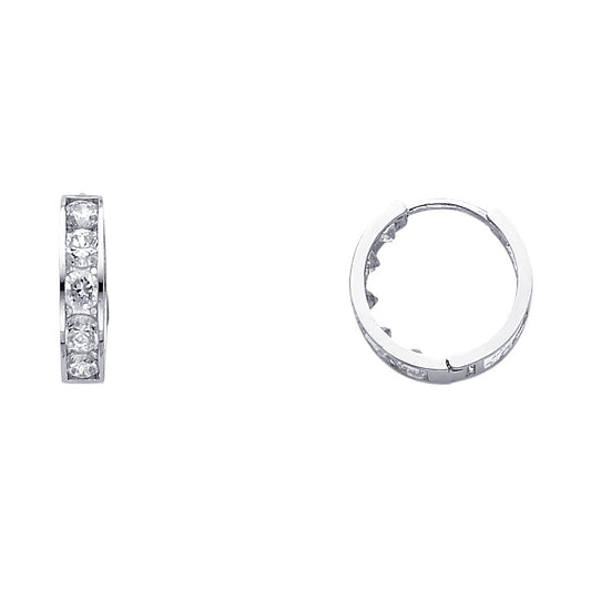 14K White Gold CZ Channel-Set Hoop Earrings aprox 1/2" in diameeter