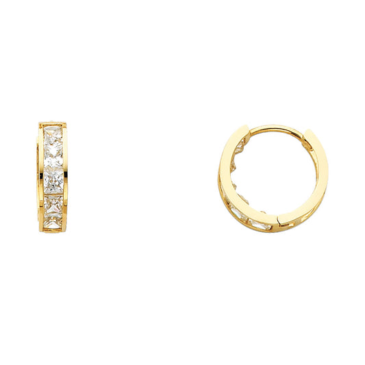 14K Yellow Gold CZ Channel-Set Hoop Earrings aprox 1/2" in diameter