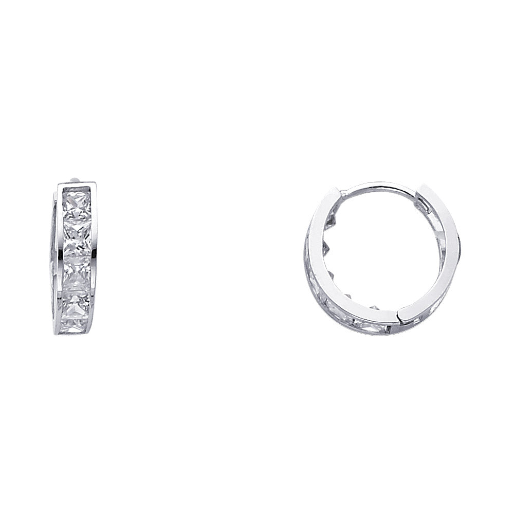 14K White Gold CZ Channel-Set Hoop Earrings aprox 1/2" in diameeter