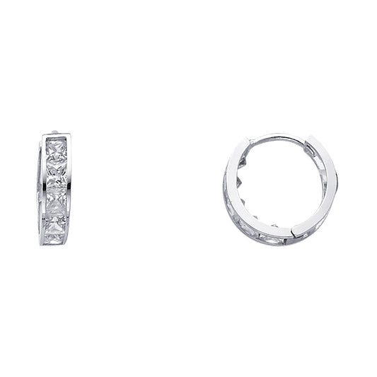 14K White Gold CZ Channel-Set Hoop Earrings aprox 1/2" in diameeter