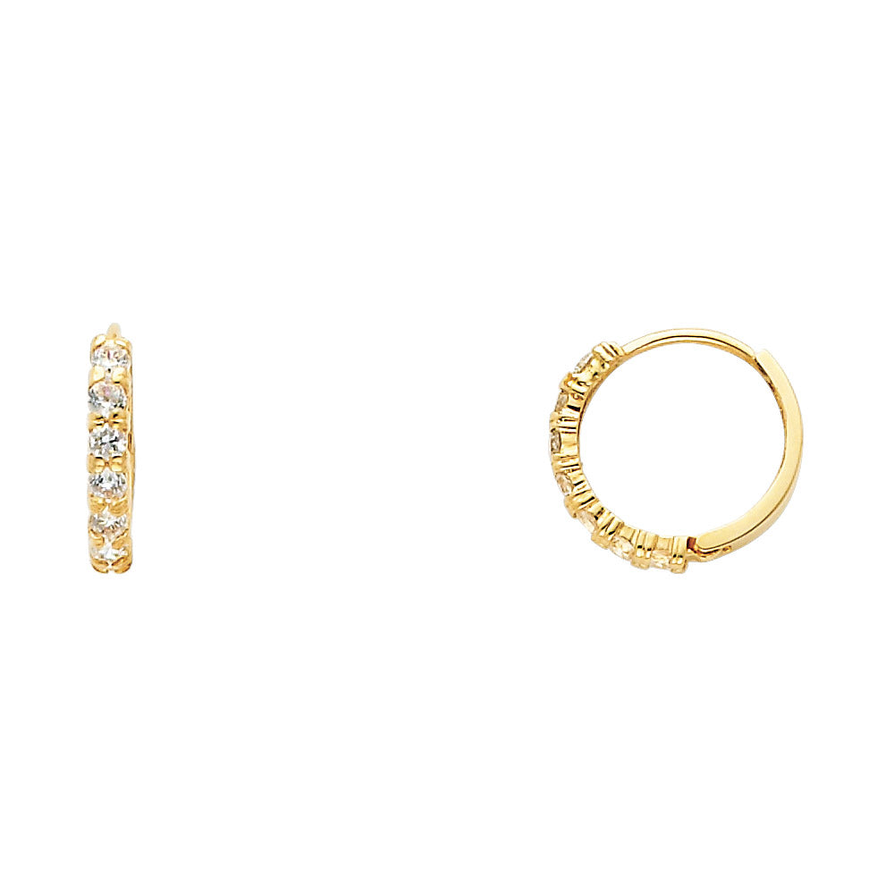 14K Yellow Gold CZ Channel Set Hoop Earrings aprox 1/2" in diameter