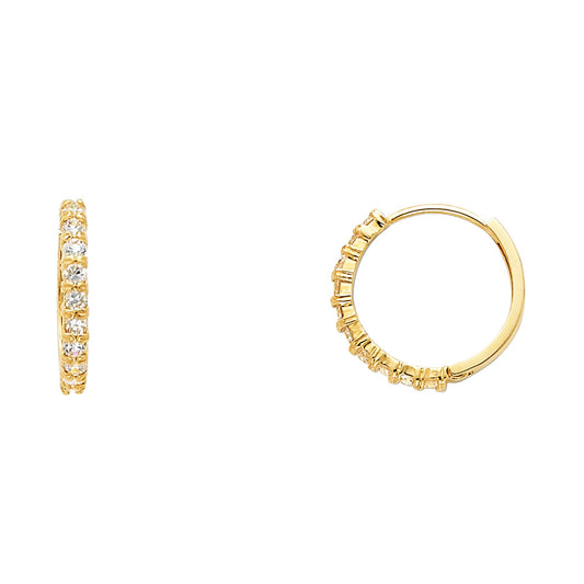 14K Yellow Gold CZ Channel Set Hoop Earrings aprox 1/2" in diameter