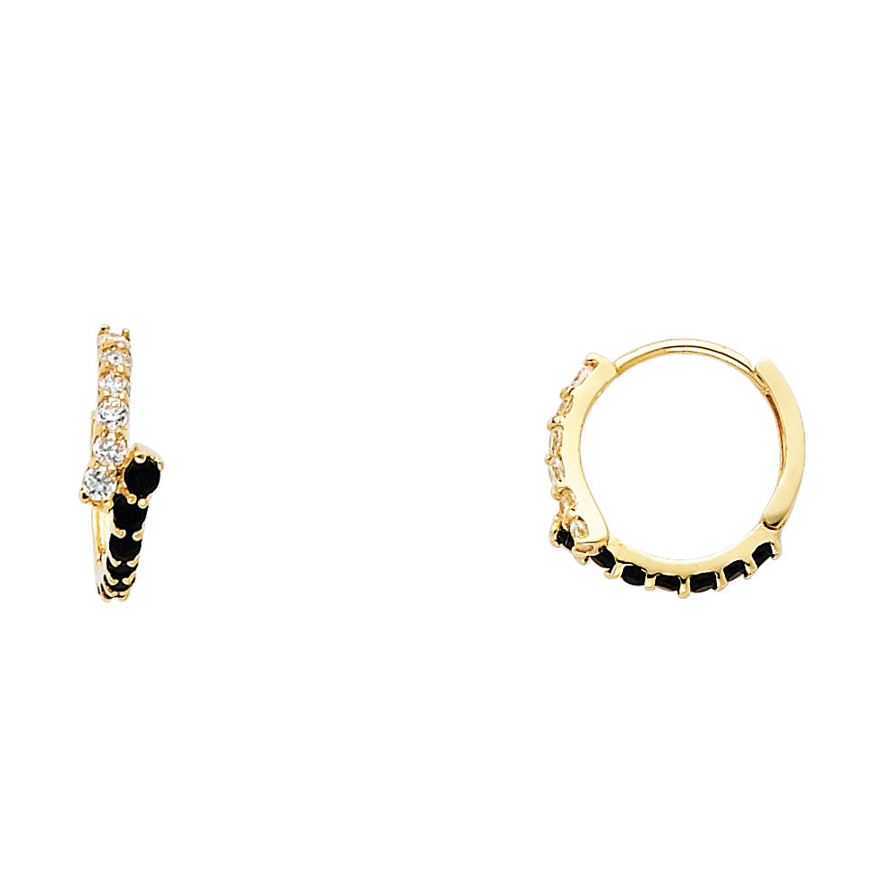 14K Yellow Gold Black & CZ Hoop Earrings aprox 1/2" in diameter