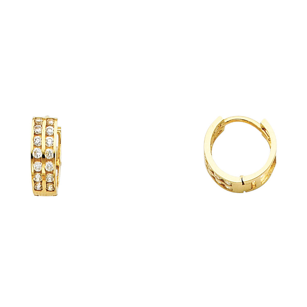 14K Yellow Gold 2-Line Huggie CZ Earrings