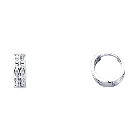 14K White Gold 2-Line Huggie CZ Earrings