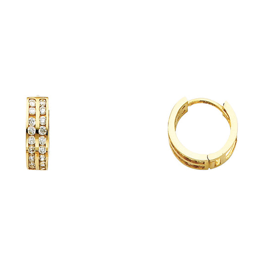 14K Yellow Gold 2-Line Huggie CZ Earrings