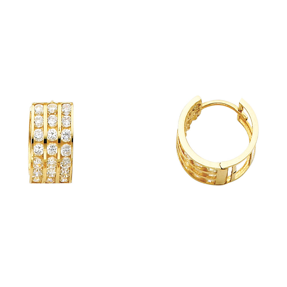 14K Yellow Gold 3-Line Huggie CZ Earrings