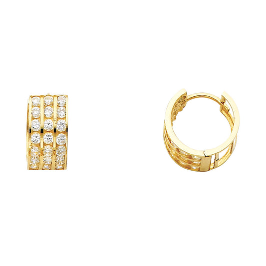 14K Yellow Gold 3-Line Huggie CZ Earrings