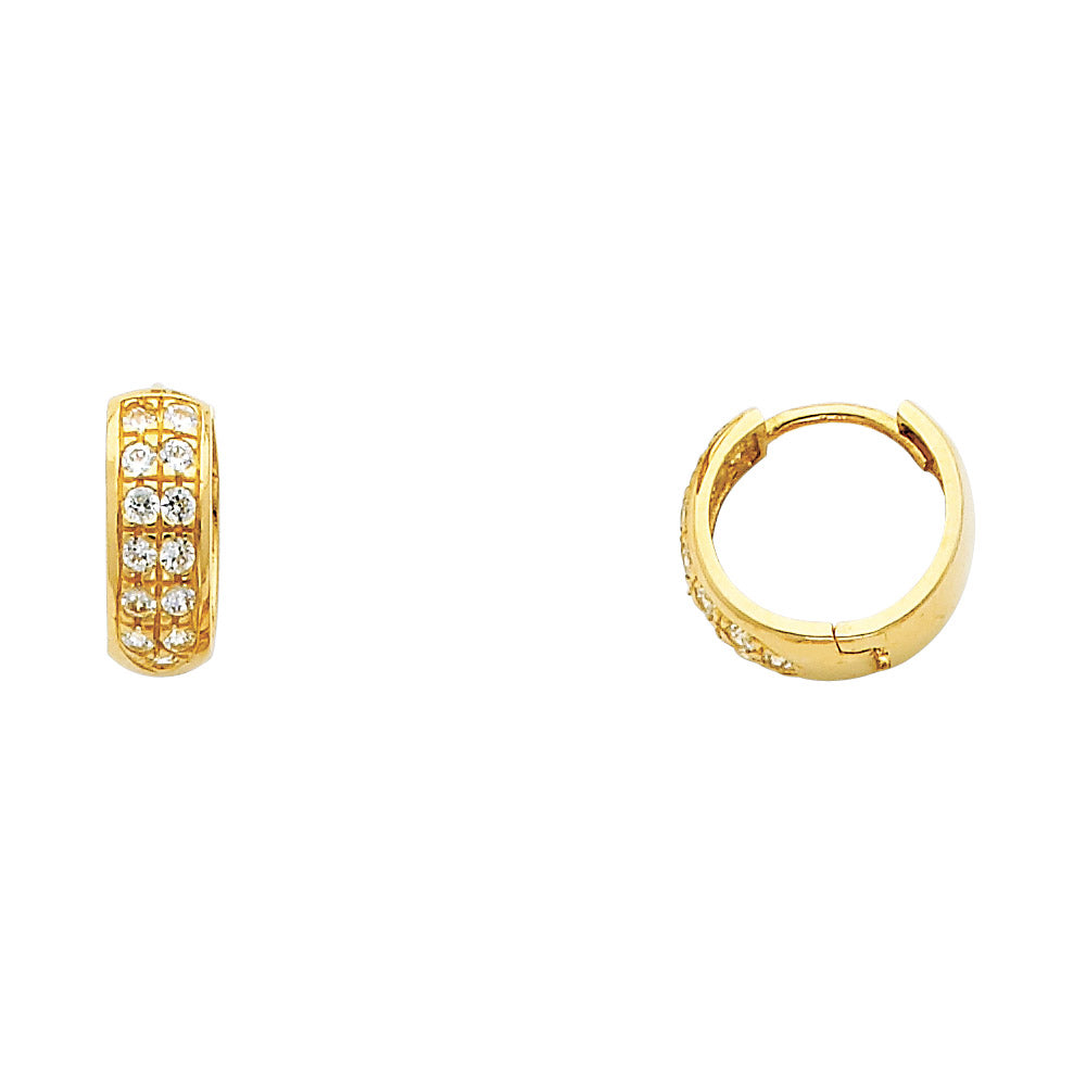 14K Yellow Gold 2-Line Huggie CZ Earrings