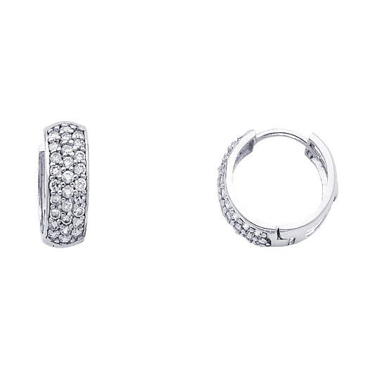 14K White Gold 3-Line Huggie CZ Earrings