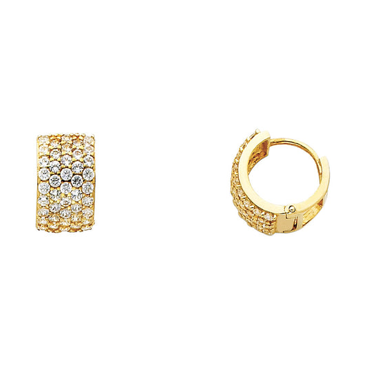 14K Yellow Gold 5-Line Huggie CZ Earrings