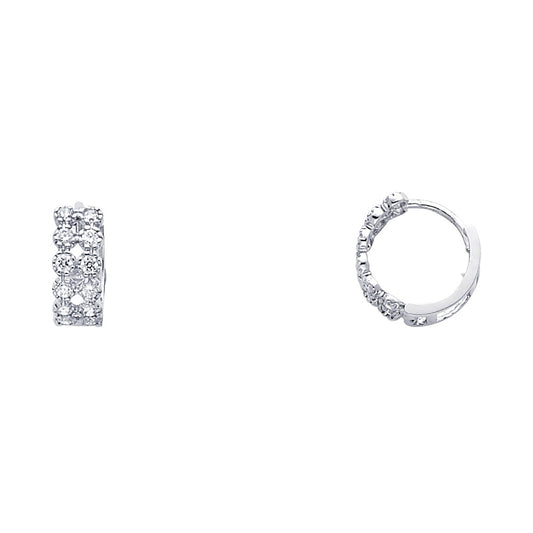 14K White Gold 2-Line Huggie CZ Earrings