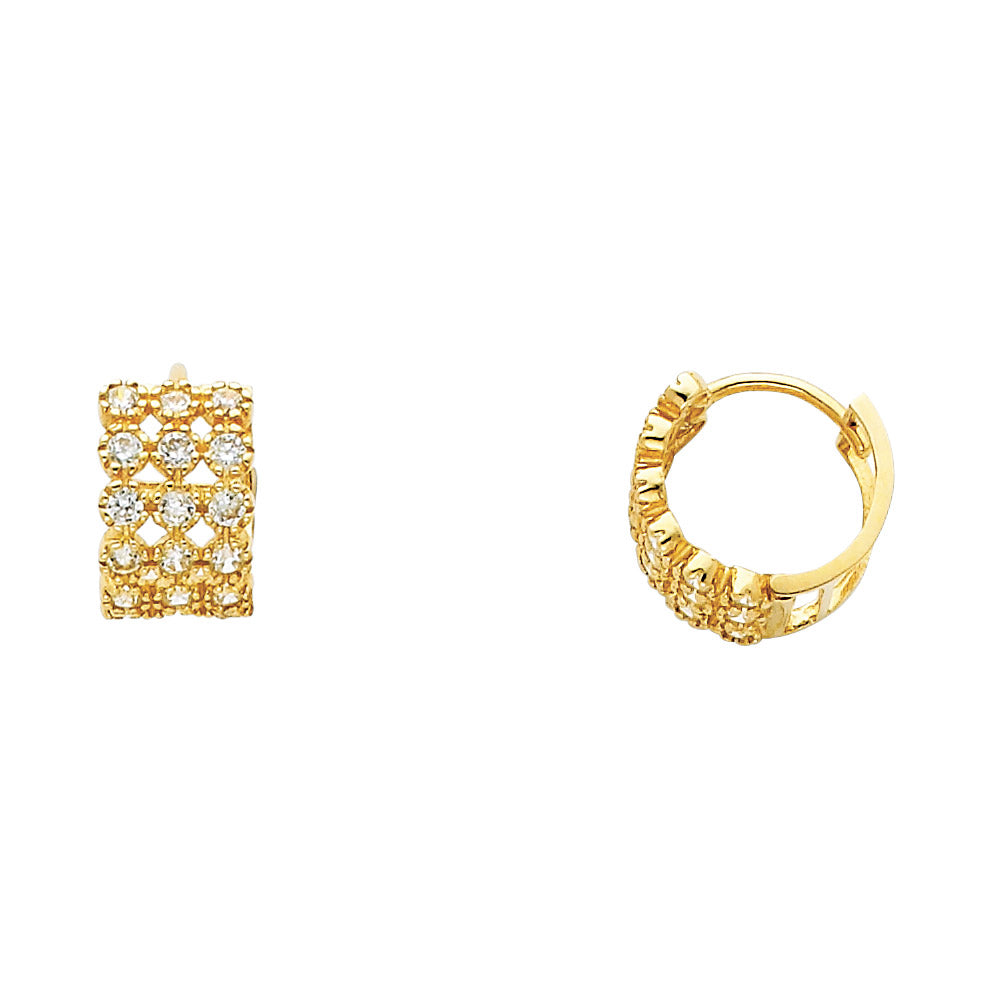 14K Yellow Gold 3-Line Huggie CZ Earrings