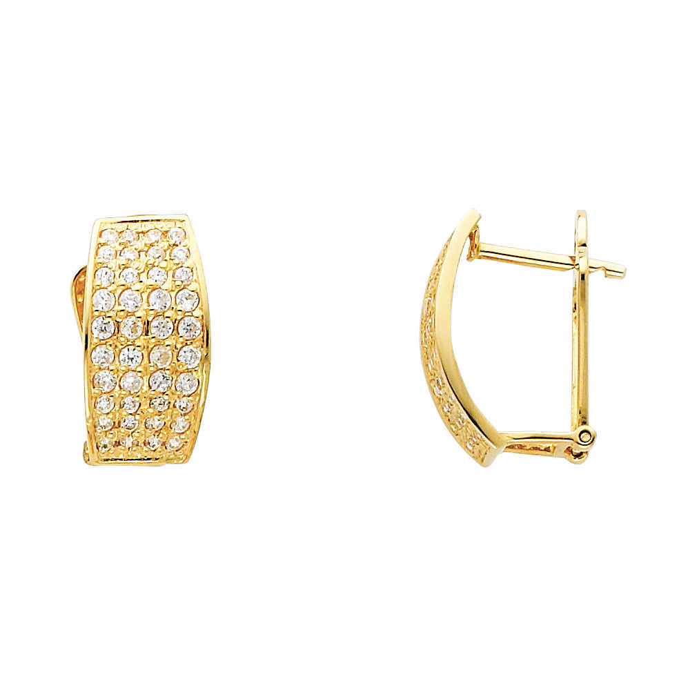 14K Yellow Gold Pave-Set CZ Wide Hoop Earrings aprox 3/4" tall