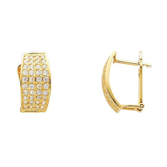 14K Yellow Gold Pave-Set CZ Wide Hoop Earrings aprox 3/4" tall