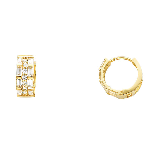 14K Yellow Gold 3-Line Huggie CZ Earrings