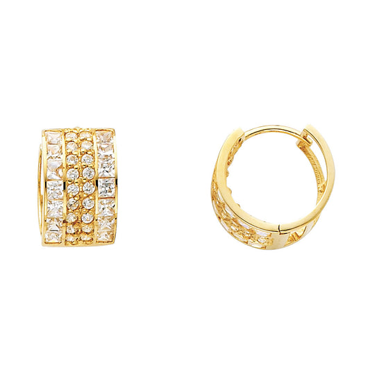 14K Yellow Gold Princess Cut and Round CZ Huggie Earrings