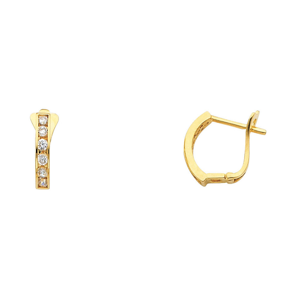 14K Yellow Gold Single-Line White CZ Hoop Earrings aprox 1/2" tall