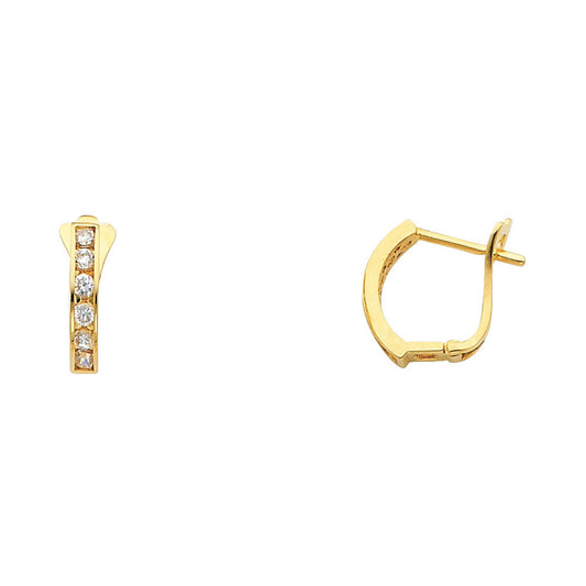 14K Yellow Gold Single-Line White CZ Hoop Earrings aprox 1/2" tall